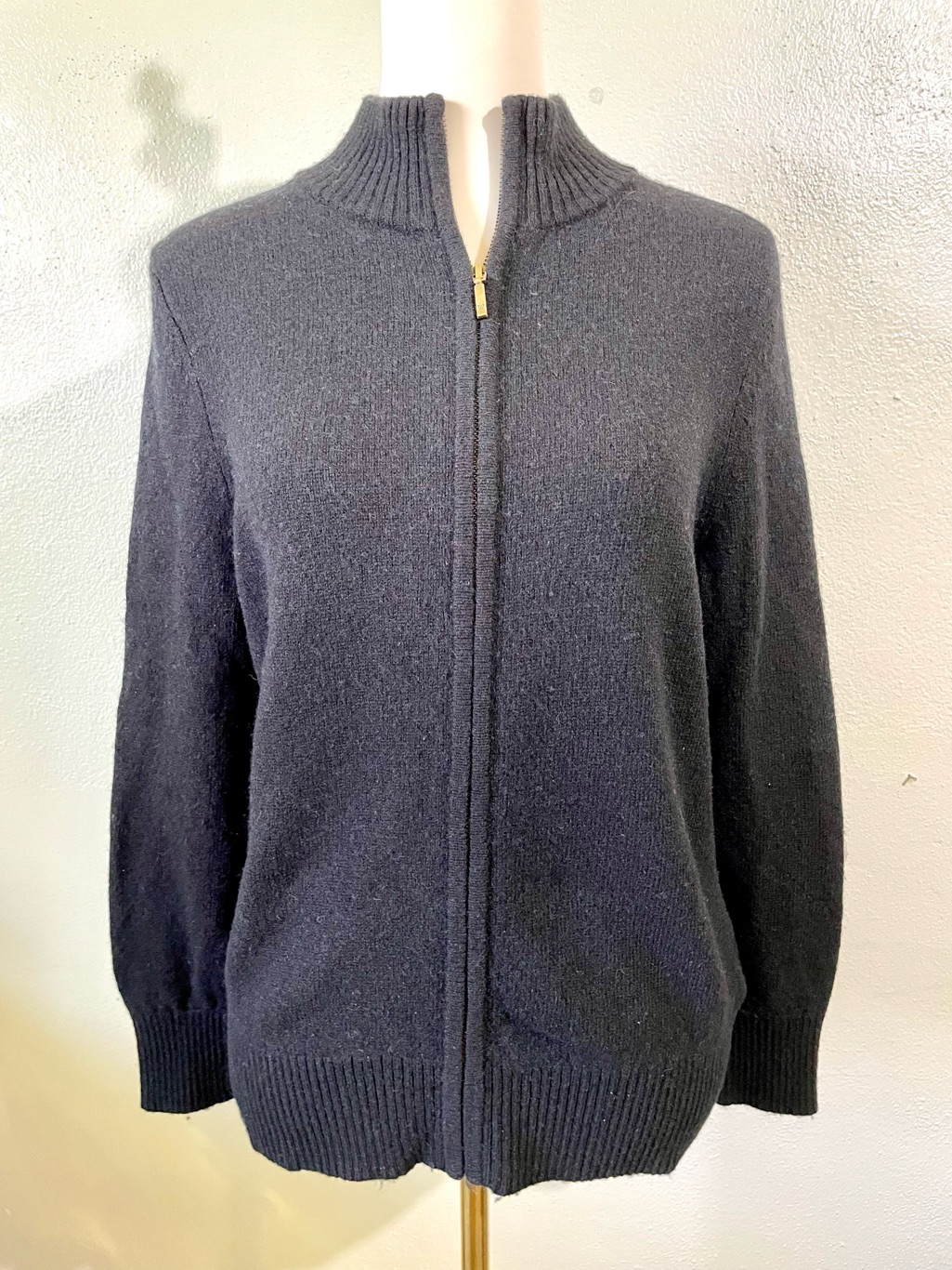 Woolovers Lambswool Full Zip Sweater Jacket Mock Neck Black Mens Medium Heritage